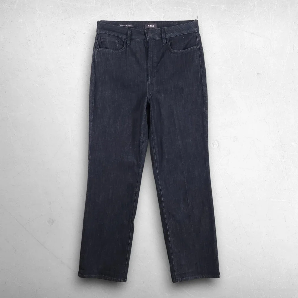 NYDJ Relaxed Straight Lift Tuck Jeans Women 6 Dark Blue Coastal Quiet Luxury